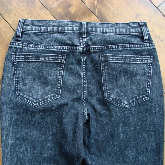 Flare Jeans Pearl Detailing Raw Hem Black Gray Boho Hippie Festival Wide Leg 6 - Picture 12 of 15